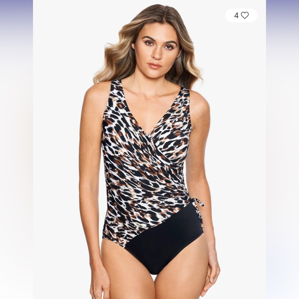 Miraclesuit Fur Realz Ruched animal print One-Piece‎ One Piece Swimsuit NWT